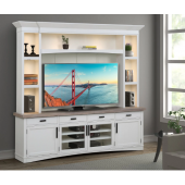Americana Modern 92" TV Console with Hutch, Backpanel and LED Lights, Cotton