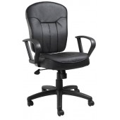 Boss Black Leather Task Chair With Loop Arms B1562