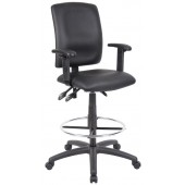 Boss High Back Drafting Chair with Arms in LeatherPLUS B1646