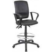 Boss High Back Drafting Chair with Loop Arms in LeatherPLUS B1647