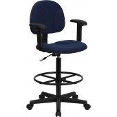 Drafting Stool W/Arms - Navy Patterned