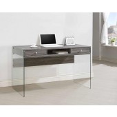 Contemporary Writing Desk in Weathered Grey, White or Glossy Black with Tempered Glass Side Panels