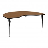 48''W x 72''L Kidney Shaped Activity Table with Oak Top and Adjustable Legs