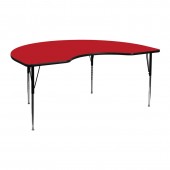48''W x 72''L Kidney Shaped Activity Table with Red Top and Adjustable Legs