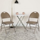 2-Pack HERCULES Series Ultra-Premium Triple Braced Beige Vinyl Metal Folding Chair with Easy-Carry Handle