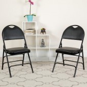 2-Pack HERCULES Series Ultra-Premium Triple Braced Black Vinyl Metal Folding Chair with Easy-Carry Handle