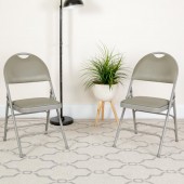 2-Pack HERCULES Series Ultra-Premium Triple Braced Gray Vinyl Metal Folding Chair with Easy-Carry Handle