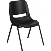 Hercules Series 440 lb. Capacity Black Ergonomic Shell Stack Chair 12" Seat Black Black Frame