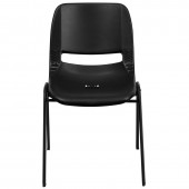 Hercules Series 440 lb Capacity Black Ergonomic Shell Stack Chair 14" Seat Height Black Frame