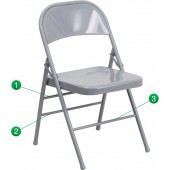 HERCULES Series Triple Braced & Double Hinged Gray Metal Folding Chair