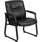 Hercules Series Big & Tall Black Leather Executive Side Chair with Sled Base