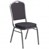 HERCULES Series Crown Back Stacking Banquet Chair in Black Patterned Fabric - Silver Vein Frame 