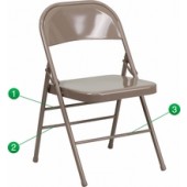 TRIPLE BRACED & DOUBLE HINGED BEIGE METAL FOLDING CHAIR