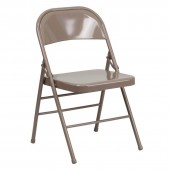 TRIPLE BRACED & DOUBLE HINGED BEIGE METAL FOLDING CHAIR