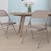 Set of 2 - TRIPLE BRACED & DOUBLE HINGED BEIGE METAL FOLDING CHAIR