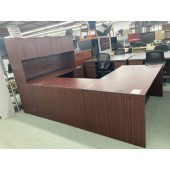 Used Mahogany U Shaped Desk with Hutch
