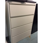 Closeout 36 Inch Four Drawer Lateral File Cabinet, Putty Finish