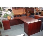 Used Mahogany Finish L-Shaped Desk with Left Hand Return