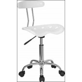 Vibrant White And Chrome Computer Task Chair with Tractor Seat 