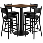 Square 36'' Bar Height Table Set W/ 4 Grid Back Metal Bar Stools