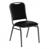 HERCULES Series Stacking Banquet Chair in Black Vinyl - Silver Vein Frame