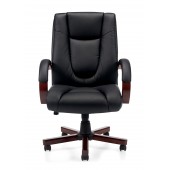 ﻿Luxhide Executive Chair with Wood Arms and Base