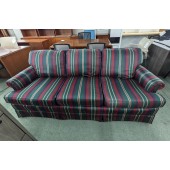 Used Traditional Green, Burgundy and Blue Striped Sofa