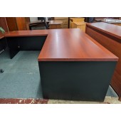 Used Cherry and Black L-Shape Desk