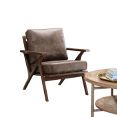 Wood and Vegan Leather Retro Accent Chair, Pewter