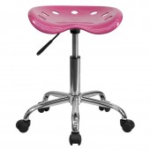  Vibrant Pink Tractor Seat and Chrome Stool