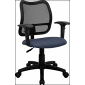 Contemporary Mesh Task Chair - Navy Blue Fabric Seat with Arms 