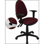 Burgundy Fabric Multi-Function Task Chair with Adjustable Lumbar Support, Arms 