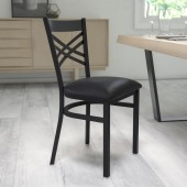 HERCULES Series Black ''X'' Back Metal Restaurant Chair - Black Vinyl Seat 