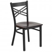 HERCULES Series Black ''X'' Back Metal Restaurant Chair - Walnut Wood Seat 