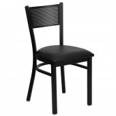 HERCULES Series Black Grid Back Metal Restaurant Chair - Black Vinyl Seat 