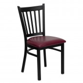 HERCULES Series Black Vertical Back Metal Restaurant Chair - Burgundy Vinyl Seat 