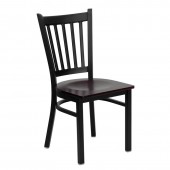 HERCULES Series Black Vertical Back Metal Restaurant Chair - Mahogany Wood Seat 