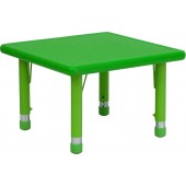 24" Square Height Adjustable Green Plastic Activity Table