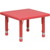 24" Square Height Adjustable Red Plastic Activity Table