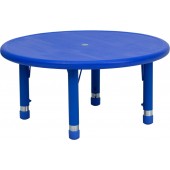33" Round Height Adjustable Blue Plastic Activity Table