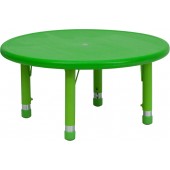 33" Round Height Adjustable Green Plastic Activity Table