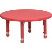 33" Round Height Adjustable Red Plastic Activity Table