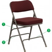 HERCULES Series Premium Curved Triple Braced & Double Hinged Burgundy Fabric Upholstered Metal Folding Chair