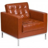 HERCULES Lacey Series Contemporary Cognac LeatherSoft Chair with Stainless Steel Frame