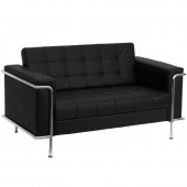 HERCULES Lesley Series Contemporary Black LeatherSoft Loveseat with Encasing Frame