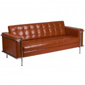 HERCULES Lesley Series Contemporary Cognac LeatherSoft Sofa with Encasing Frame 