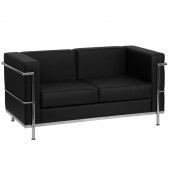 HERCULES Regal Series Contemporary Black LeatherSoft Loveseat with Encasing Frame