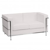 HERCULES Regal Series Contemporary Melrose White LeatherSoft Loveseat with Encasing Frame