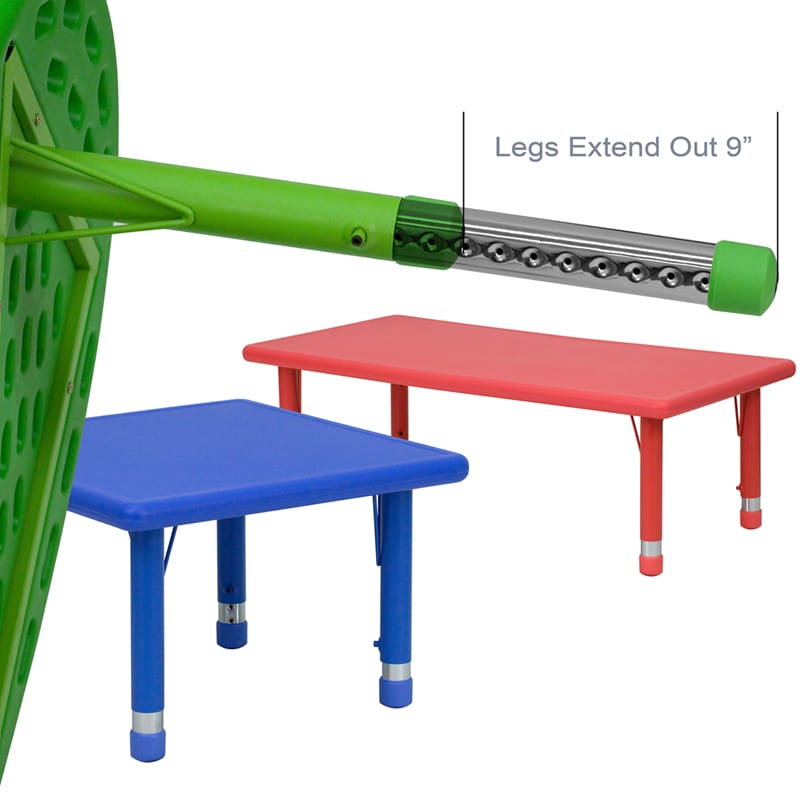 24" Square Height Adjustable Red Plastic Activity Table