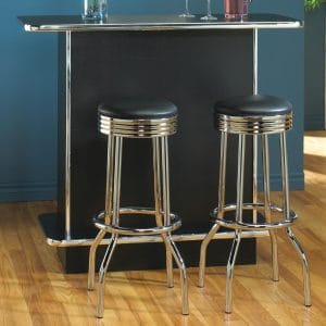Retro Upholstered Metal Swivel Bar Stool Black (Set of 2)